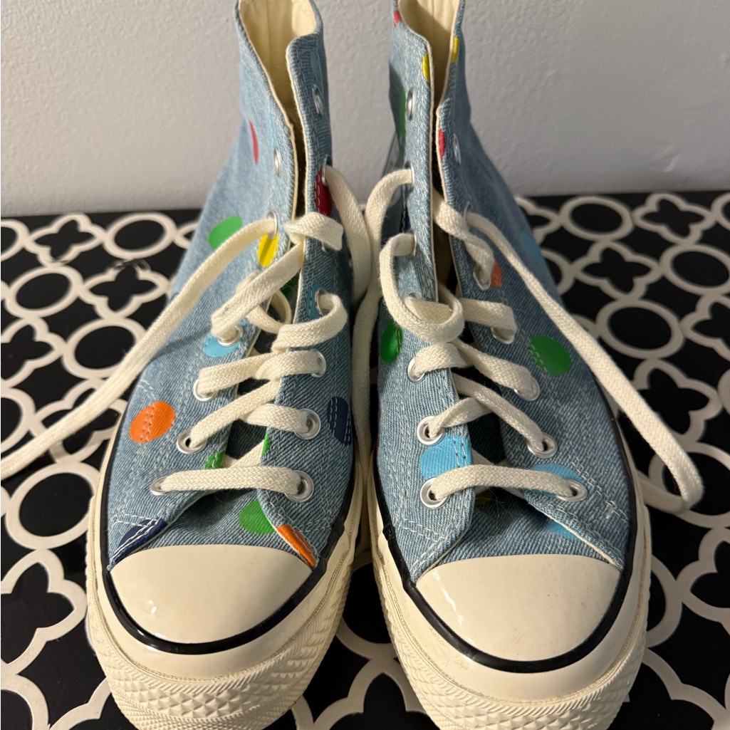 Denim Polka Dot Kids High-Top Sneakers